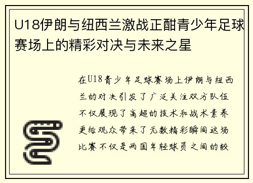U18伊朗与纽西兰激战正酣青少年足球赛场上的精彩对决与未来之星