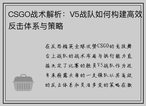 CSGO战术解析：V5战队如何构建高效反击体系与策略